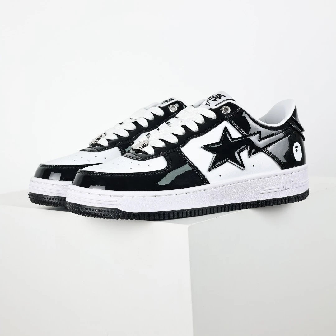 Bape Black White Star Leather Streetwear Sneakers