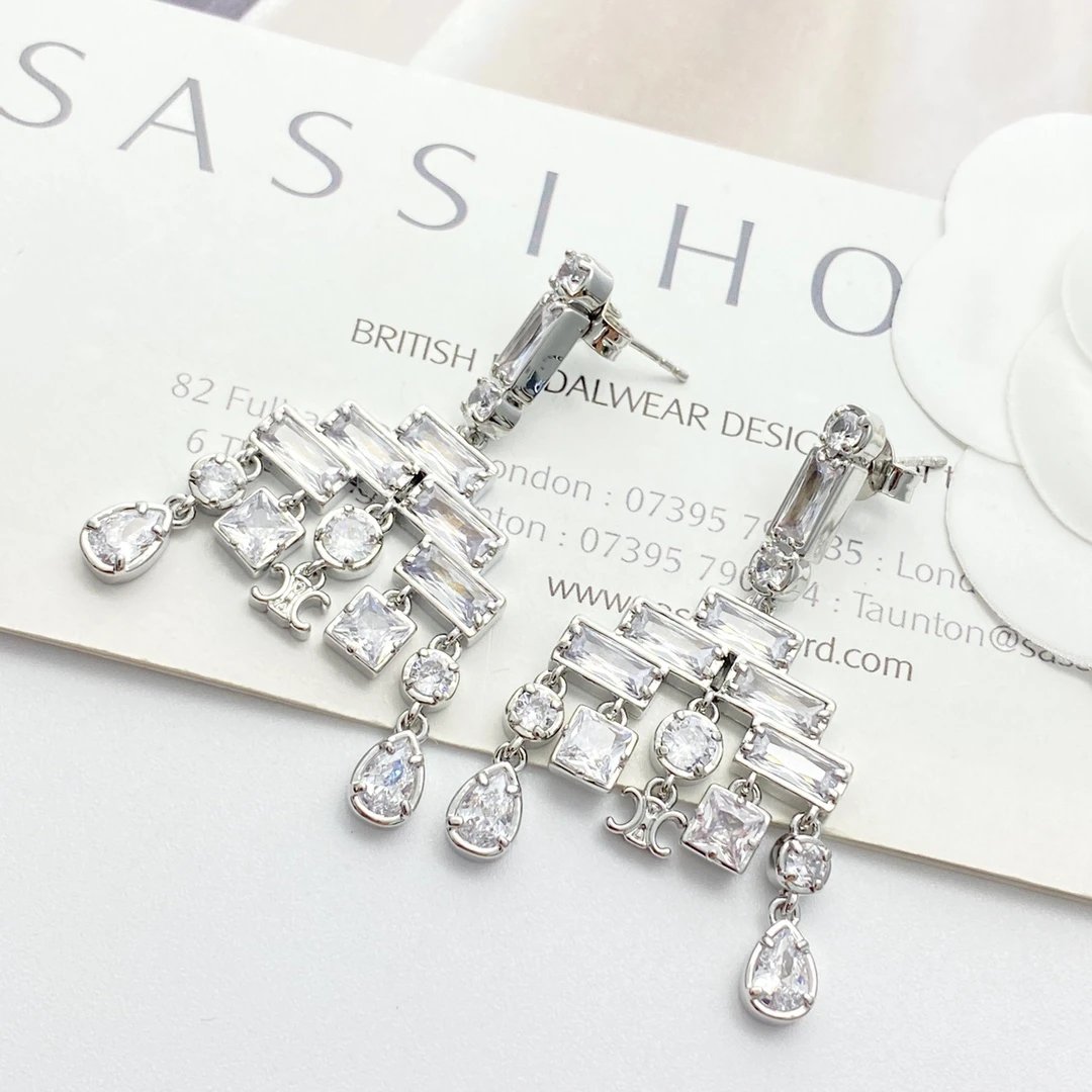 Jewelryceline Silver Crystal Drop Earrings Bridal
