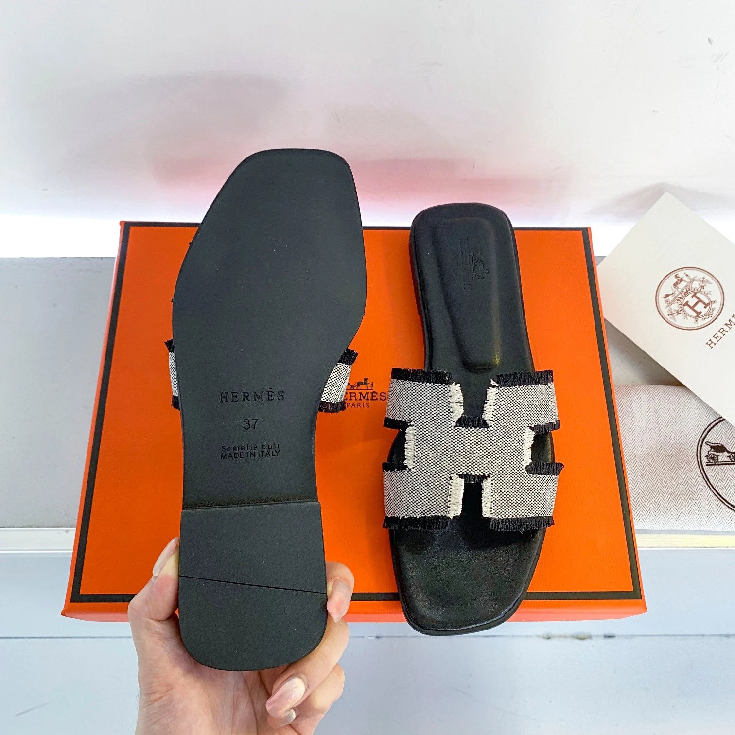 Hermes Women Sandals H Logo Leather Slides Italy