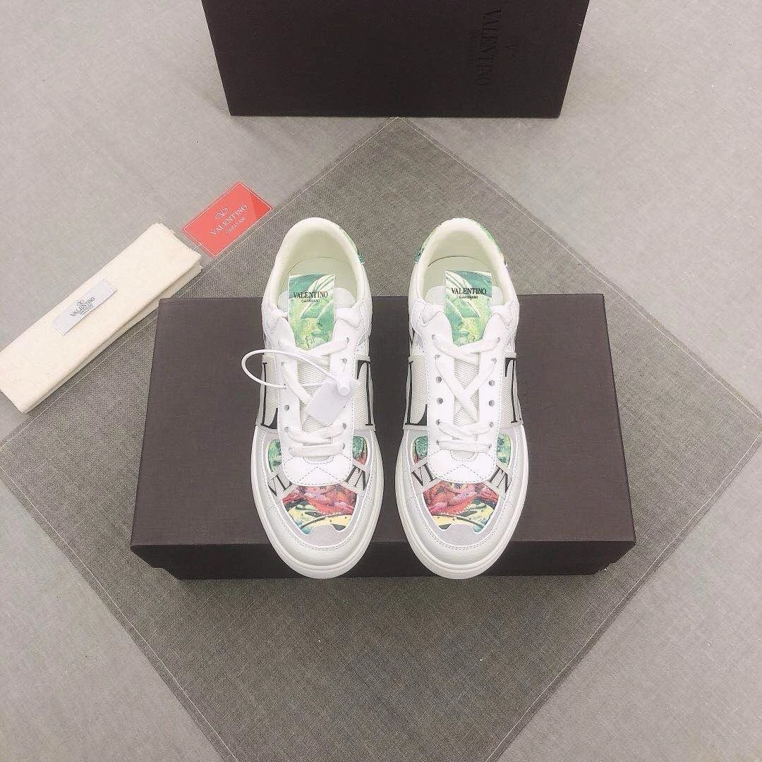 Valentino White Leather Art Print Sneakers Unisex Luxury Shoes