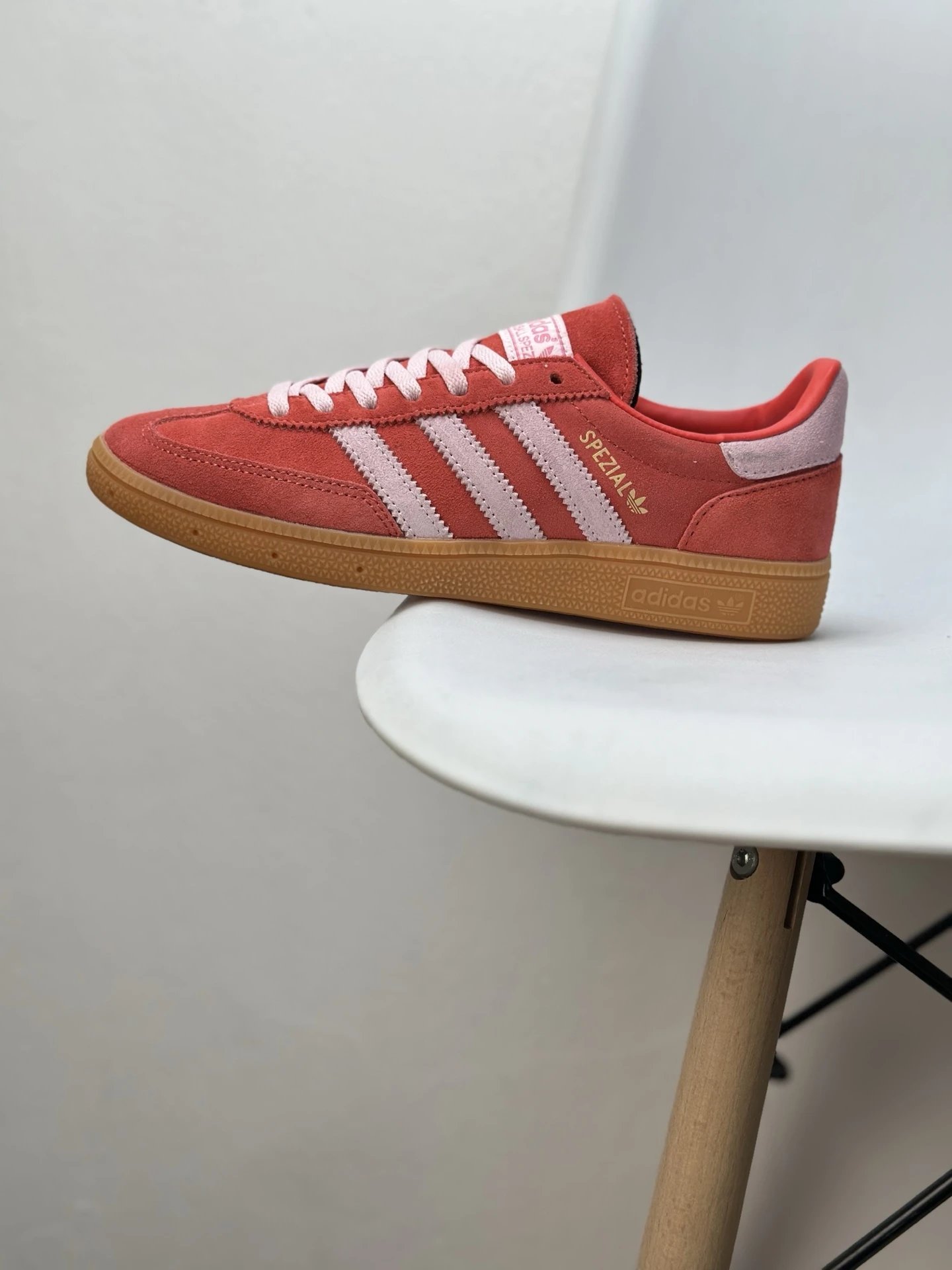 Adidas Spezial Red Suede Pink Stripe Shoes