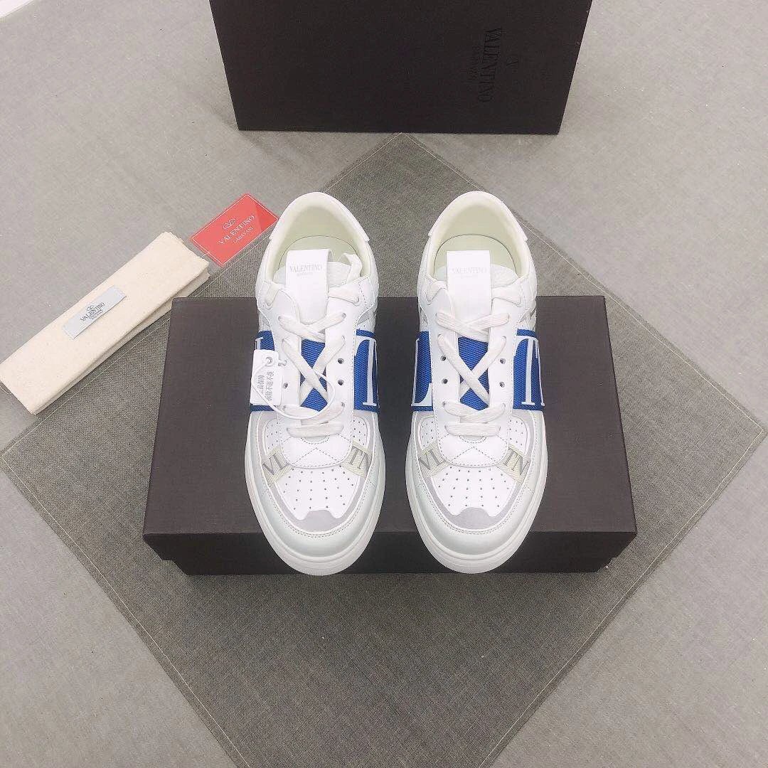 Valentino White Blue Logo Leather Sneakers Shoes