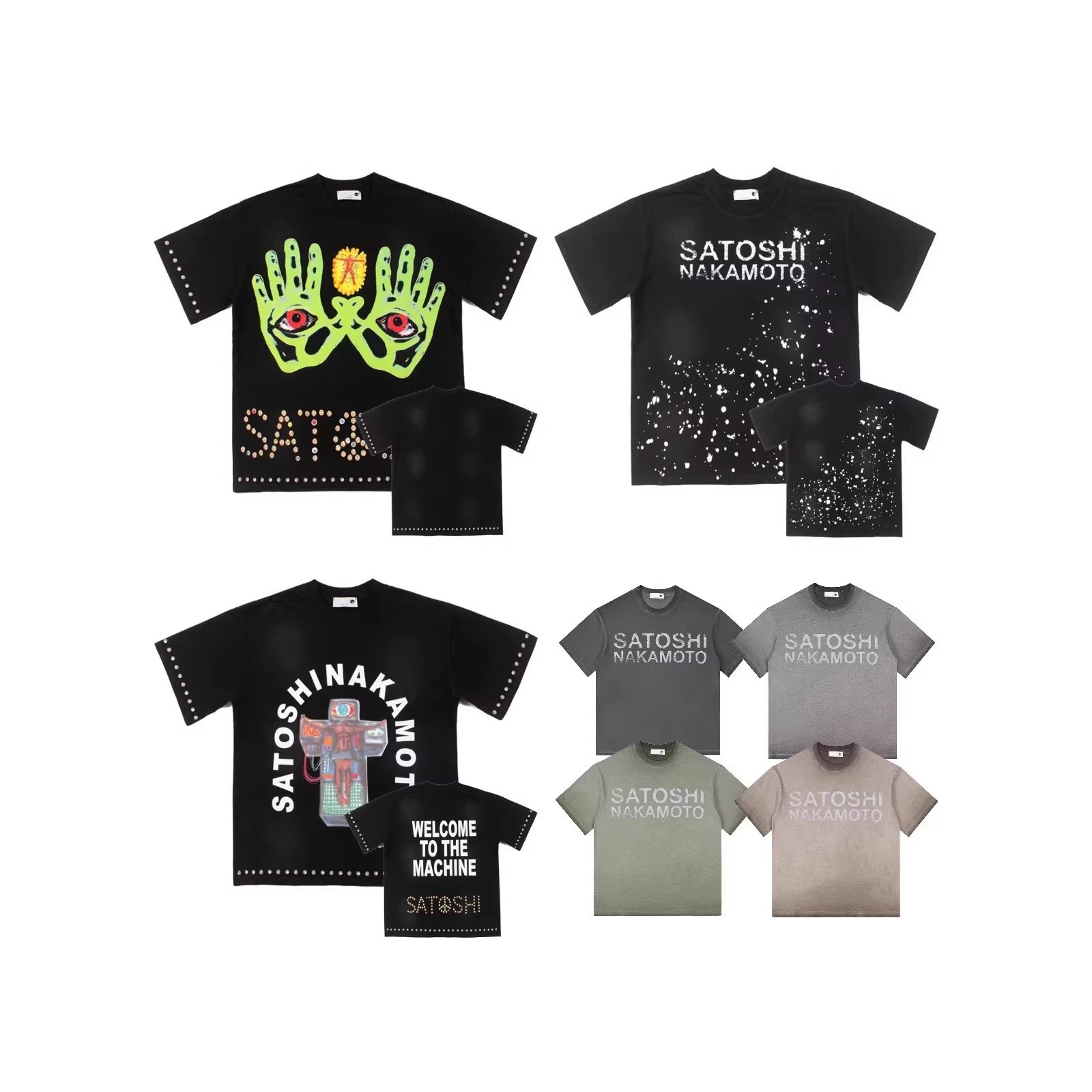 SATOSHI Spring/Summer New Print Washed Distressed Pure Cotton Unisex Short Sleeve T-Shirt