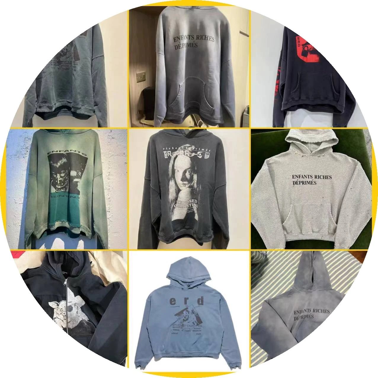 High Street Washed Distressed Figure Print Loose Hoodie Unisex