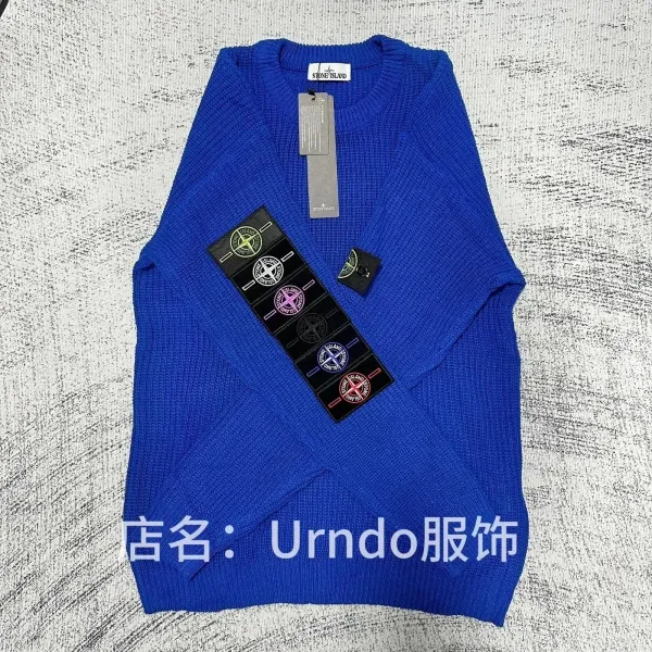 Stone Island Patchwork Logo Knit Sweater Blue - 1