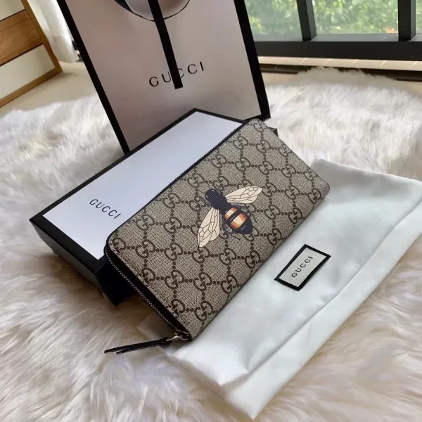 Gucci GG Marmont Bee Motif Long Wallet Beige Canvas - 50