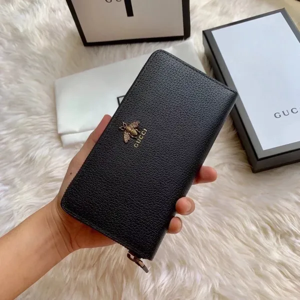 Gucci GG Marmont Bee Motif Long Wallet Beige Canvas - 71