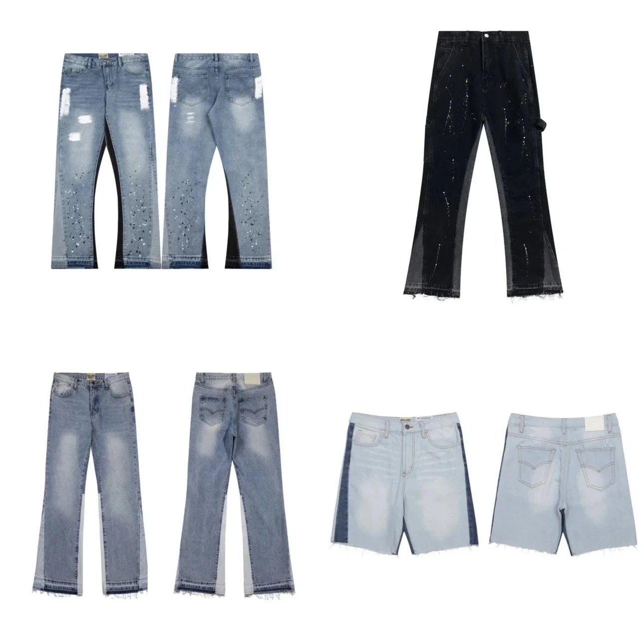 GAL * LERY Ink Splashing Graffiti Micro Horn Splicing with Broken Hole Casual Loose Jeans Long Pants