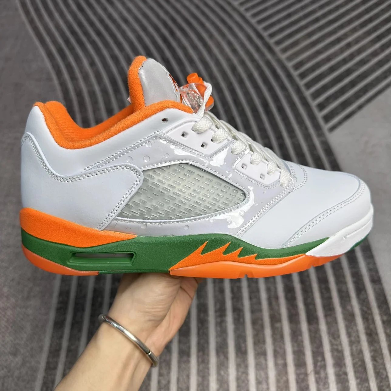 Air Jordan 5 Low White Orange Green Sneakers