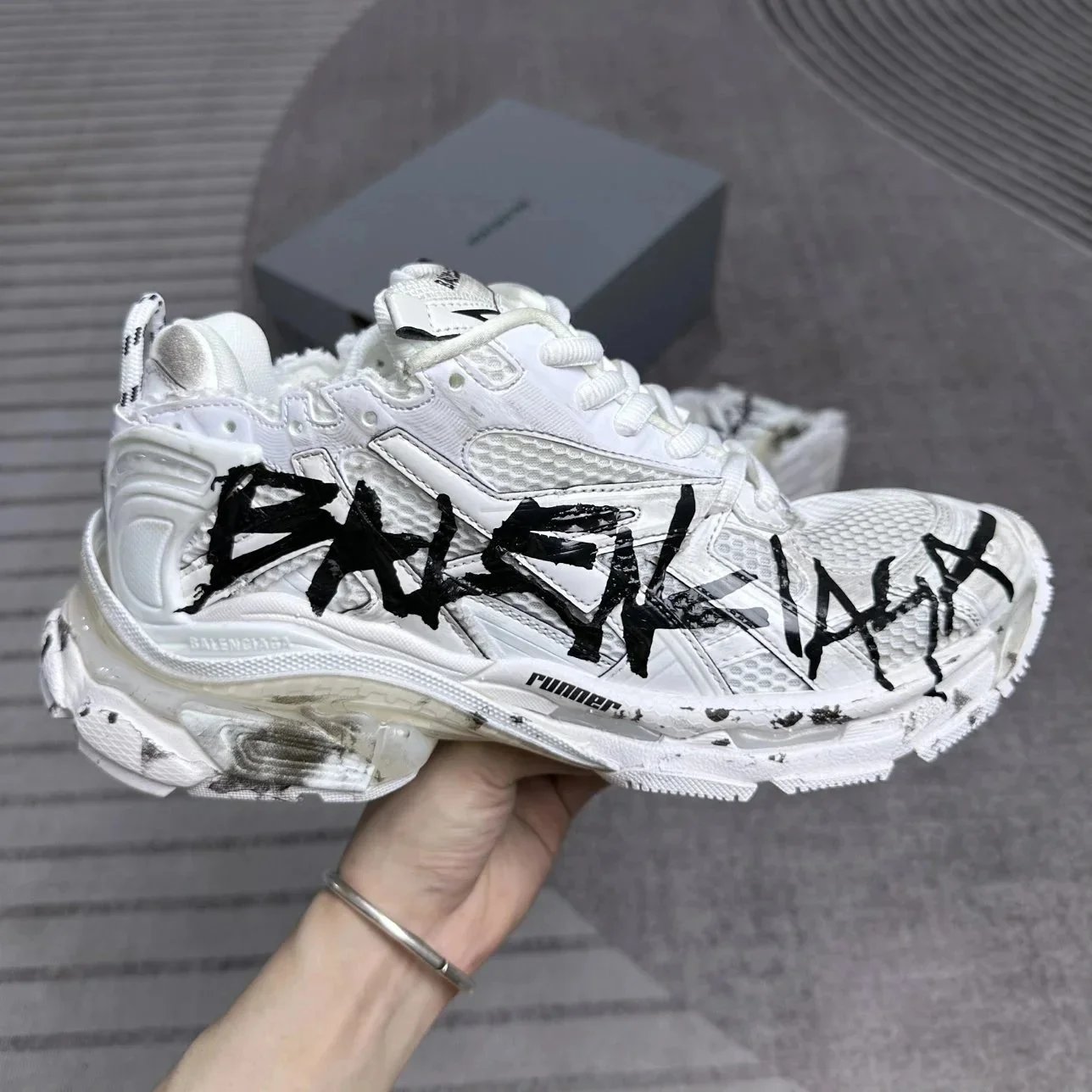 Balenciaga Runner Graffiti Men's Distressed Sneakers White Black