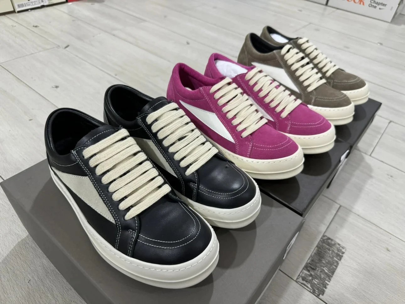 Rick Owens Full Grain Leather Suede Low Top Sneakers
