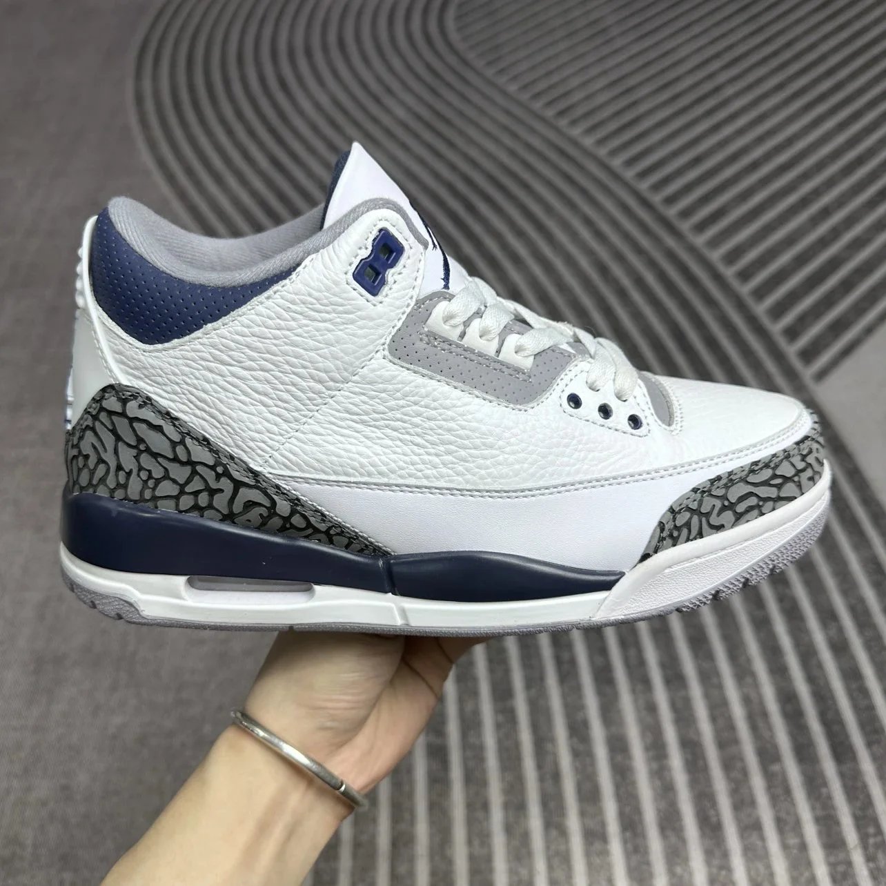 Air Jordan 3 Gray Blue Leather Sneakers