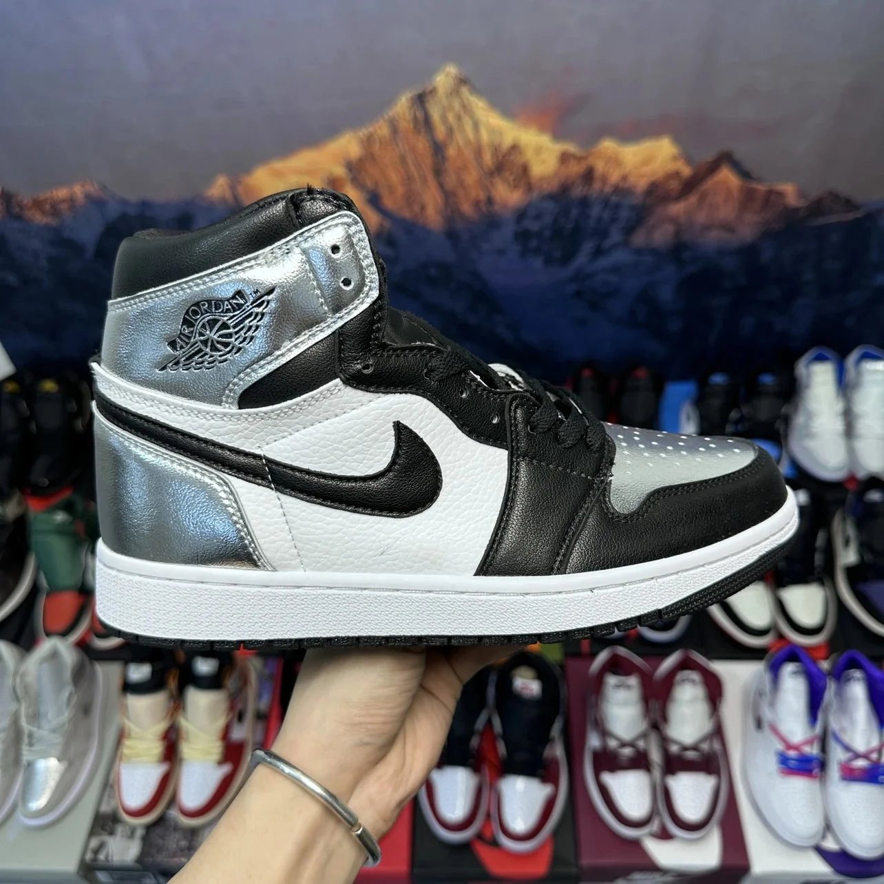 Nike Air Jordan 1 High Black White Silver Sneakers