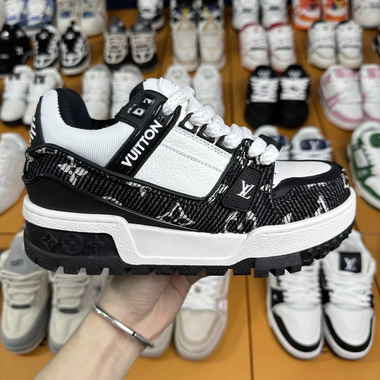 Louis Vuitton 2025 Black White Denim Sneakers