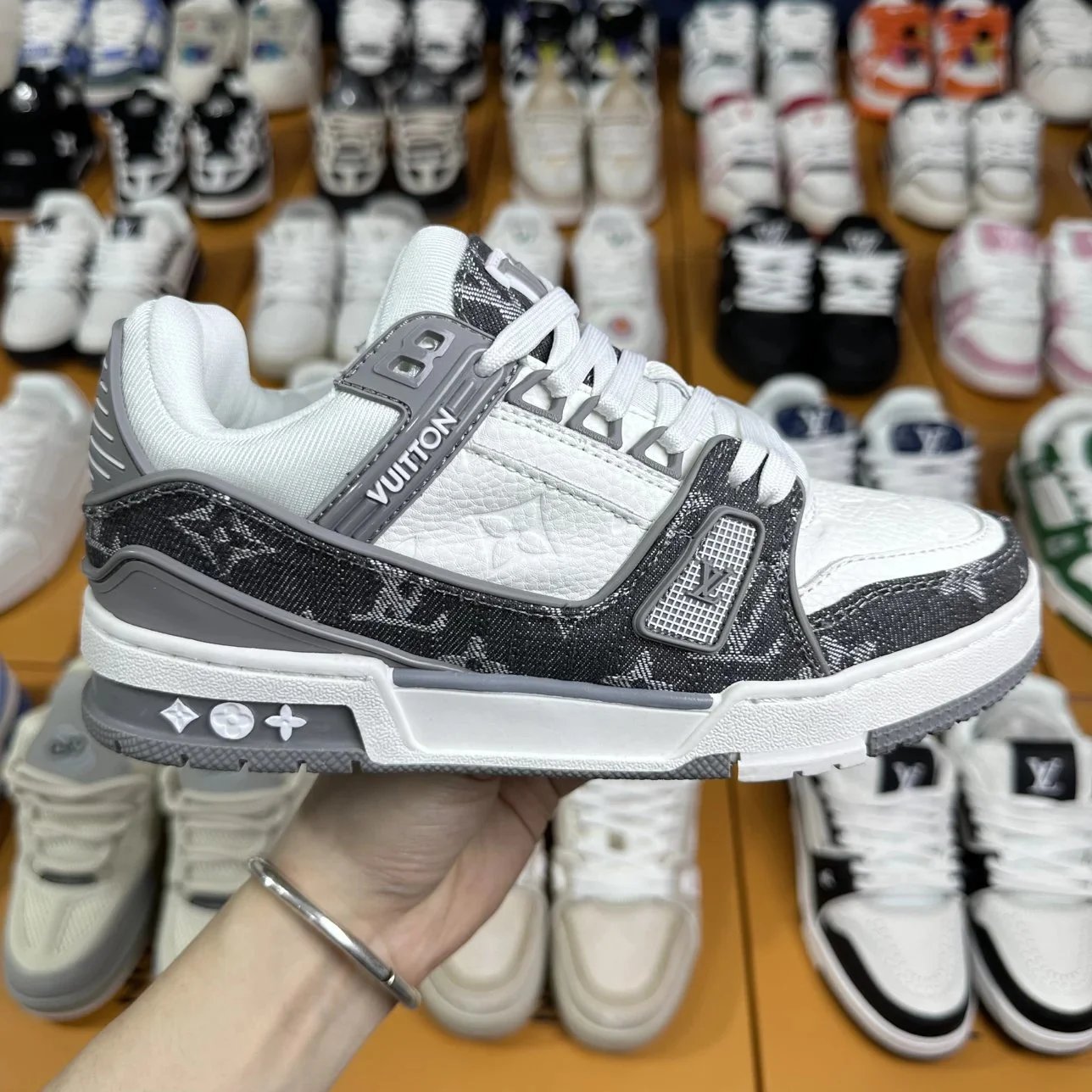 Louis Vuitton Gray White Sneakers 2025 Version