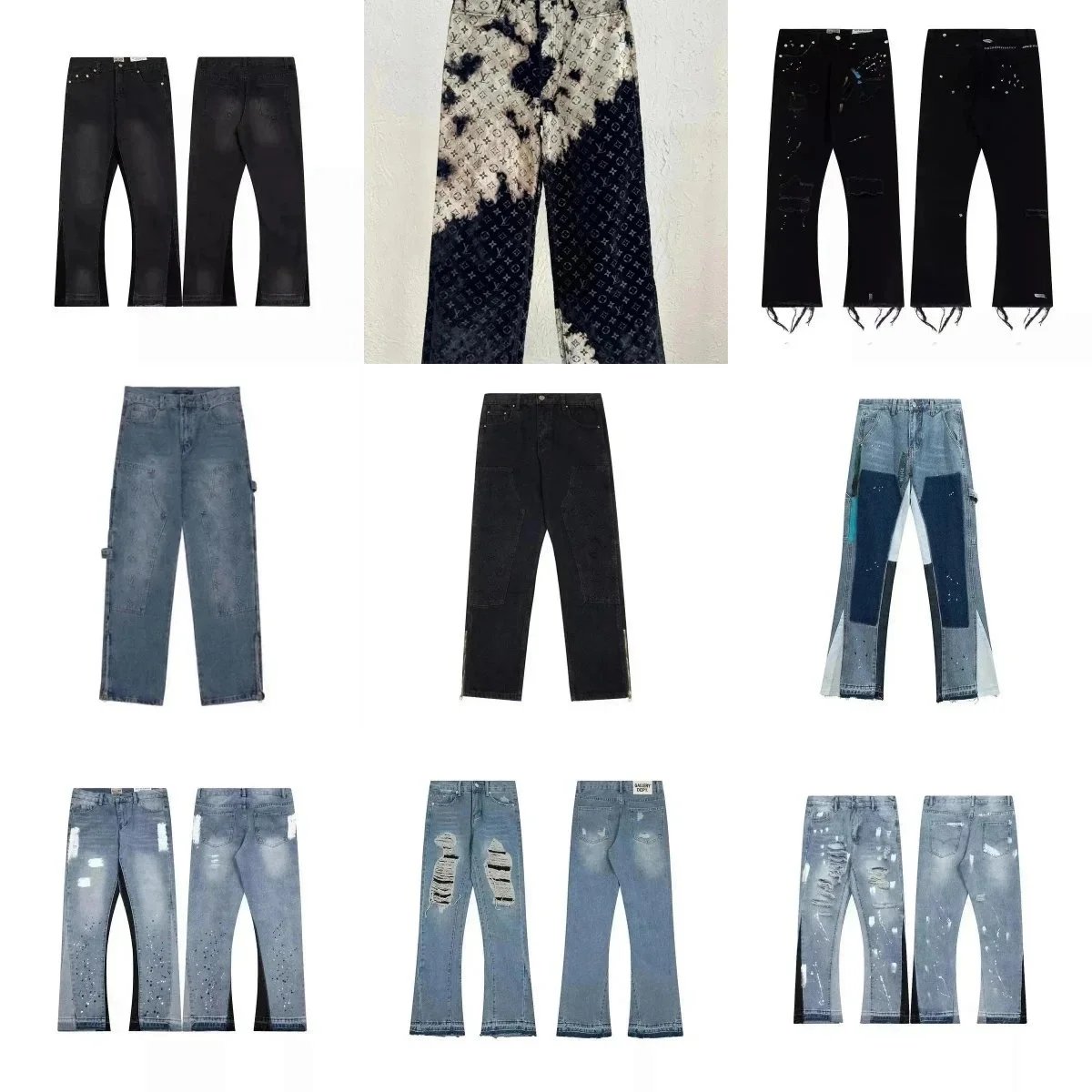 XW77 High Quality Washed Distressed Patchwork Jeans YHH-maisonlooks.com