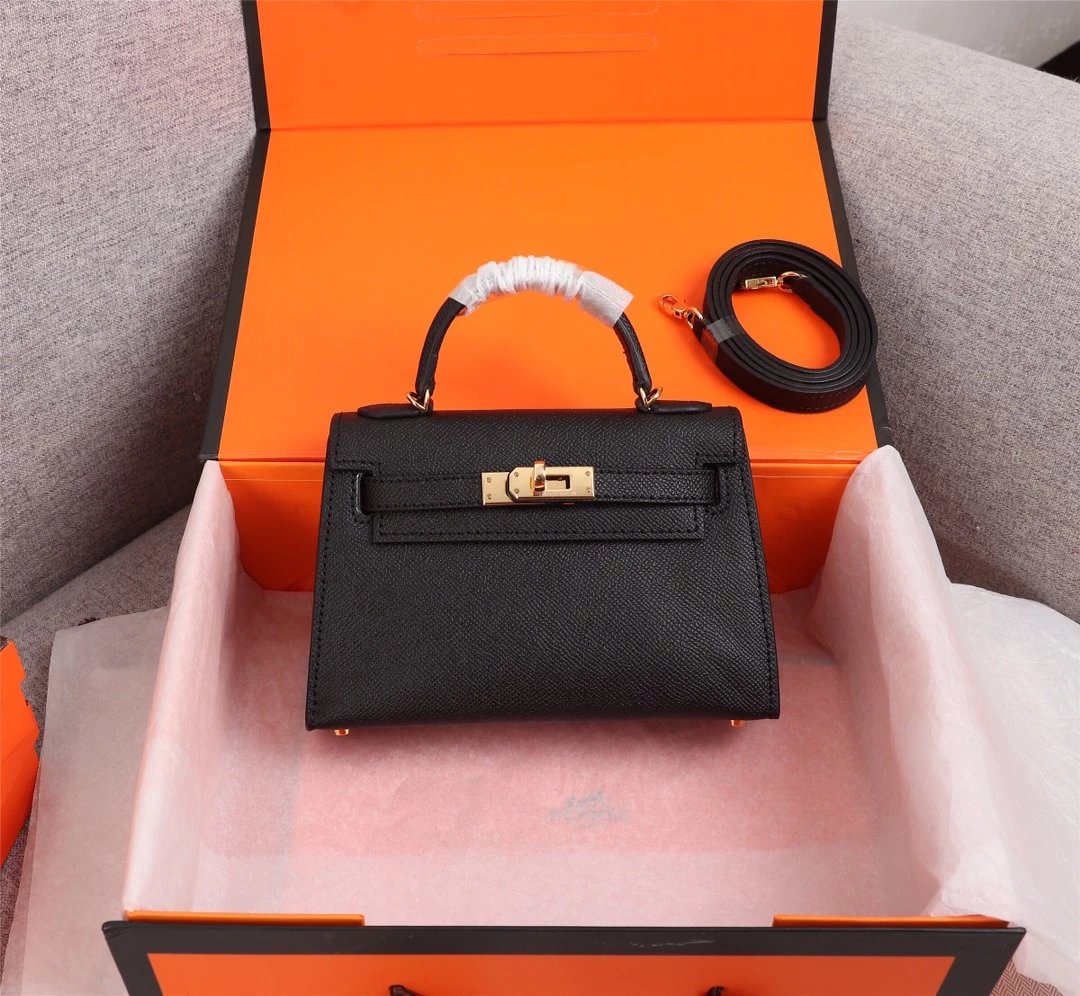 Kelly Mini 19cm Second Generation Palm Pattern Black Upgraded Matching Hardware Version Perfect [Strong] [Strong] [Strong] Shoulder Strap Exclusive Matching Logo Hot Stamping Hermes Mini Kelly Second Generation (Hermes) Mini Kelly Second Generation! Exclusive factory production code ..