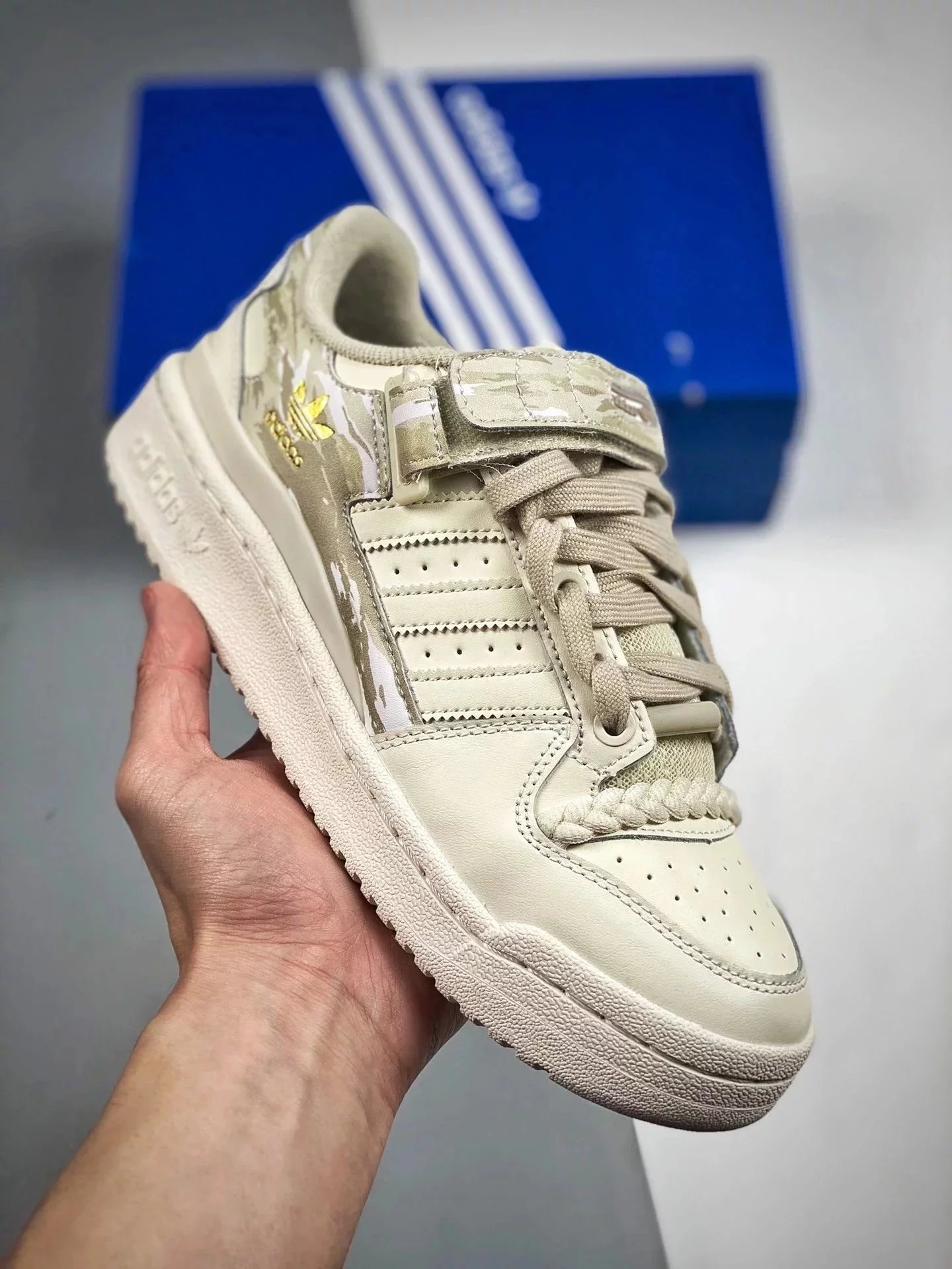 2022春季阿迪达斯Adidas Forum Low 三叶草米白金牛皮透气女子经典板鞋低帮休闲鞋运动鞋
