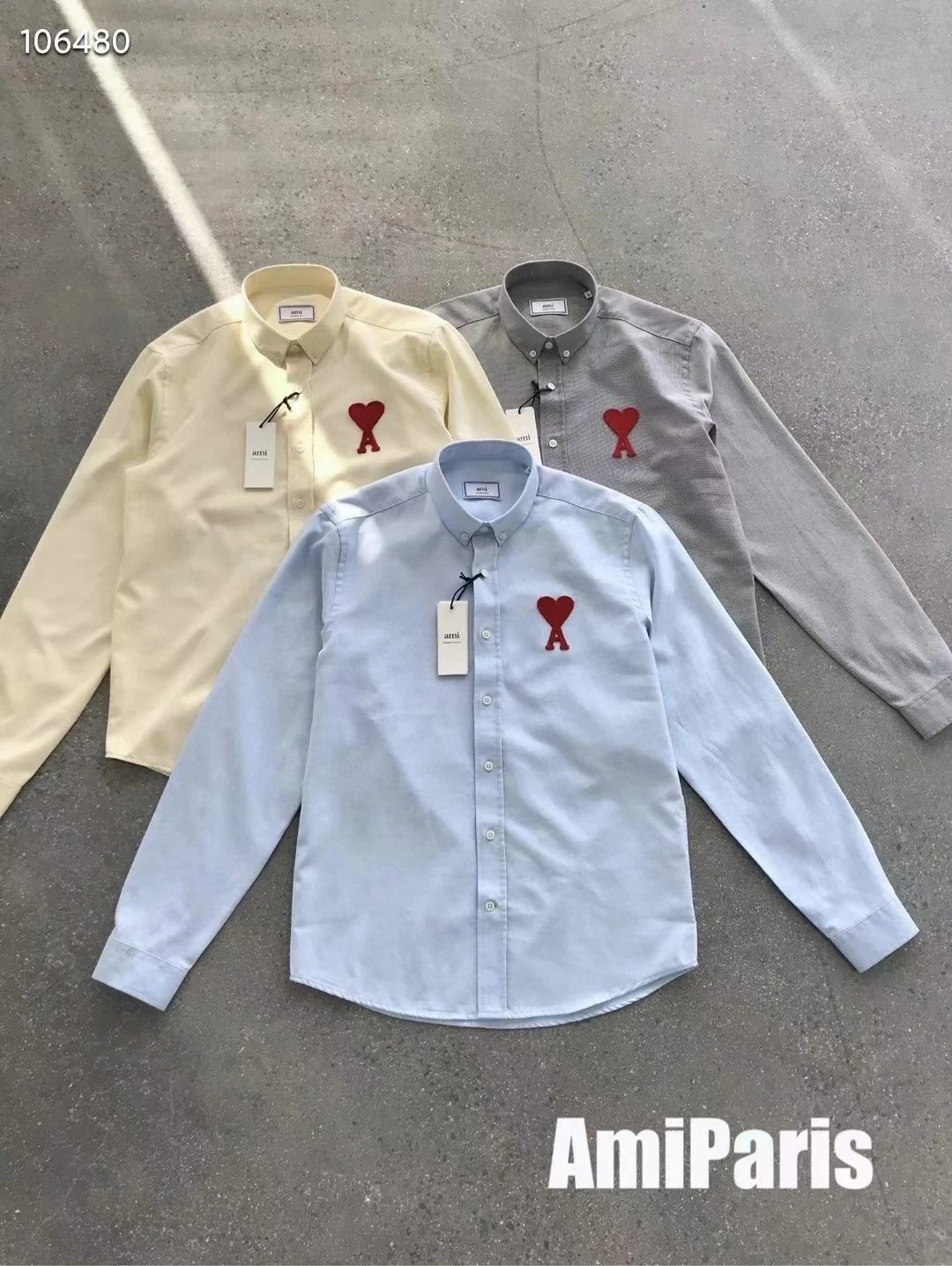 Ami Paris Men's 2021 Spring/Summer New Product Ami de Coeur Red Love Embroidered Long Sleeve Shirt