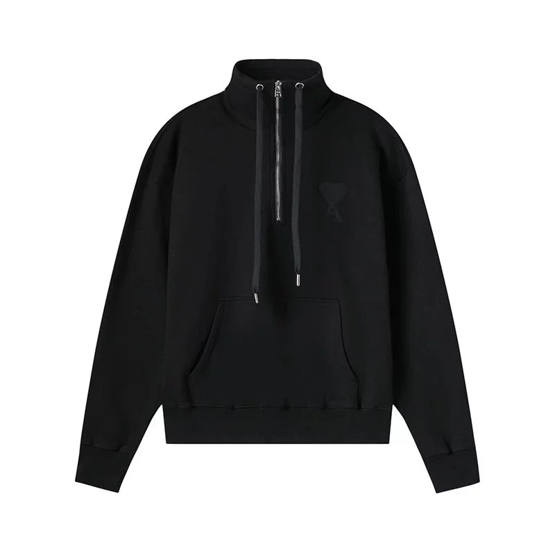AMI Paris Hoodies & Sweatshirts Half-Zip High-Neck Hoodie with Heart Monogram image 7