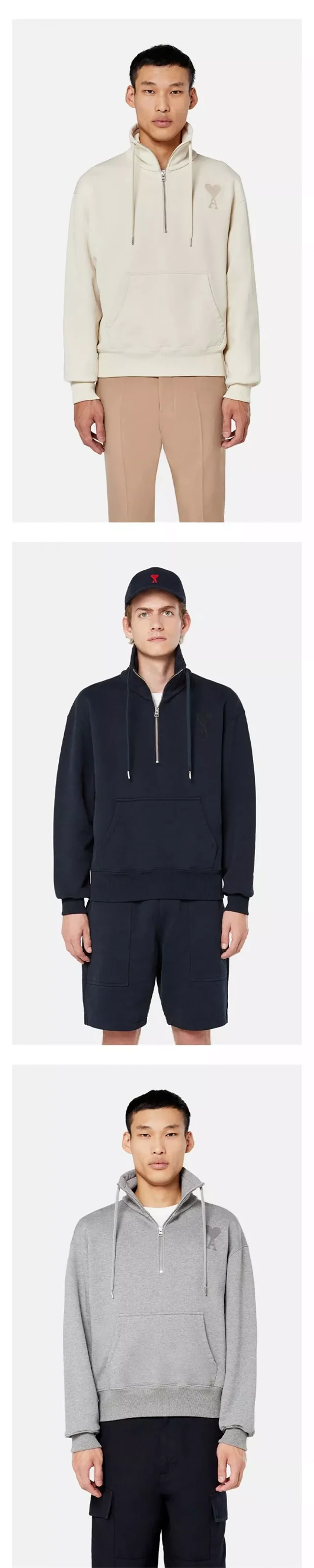 AMI Paris Hoodies & Sweatshirts Half-Zip High-Neck Hoodie with Heart Monogram product detail image 3