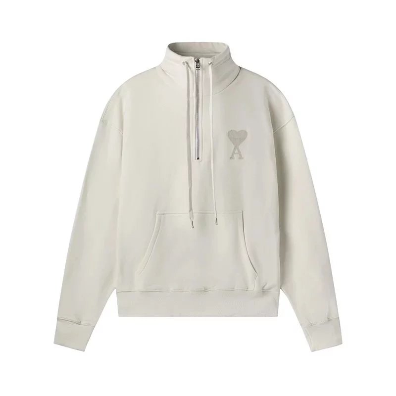 AMI Paris Hoodies & Sweatshirts Half-Zip High-Neck Hoodie with Heart Monogram image 6