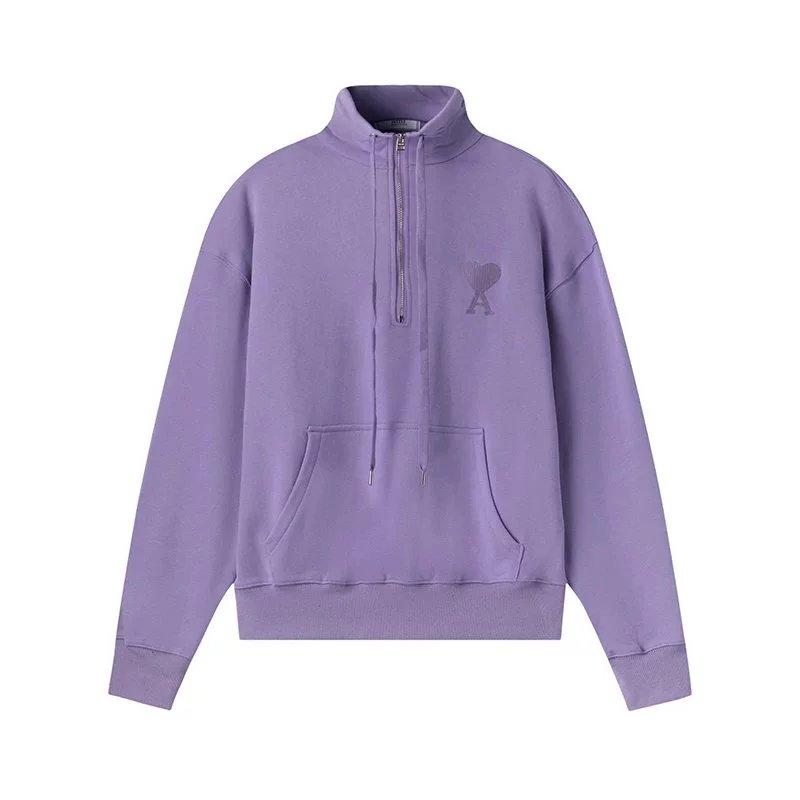 AMI Paris Hoodies & Sweatshirts Half-Zip High-Neck Hoodie with Heart Monogram image 3