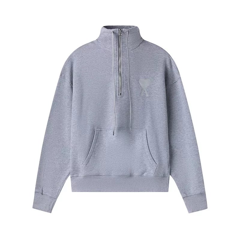 AMI Paris Hoodies & Sweatshirts Half-Zip High-Neck Hoodie with Heart Monogram image 5