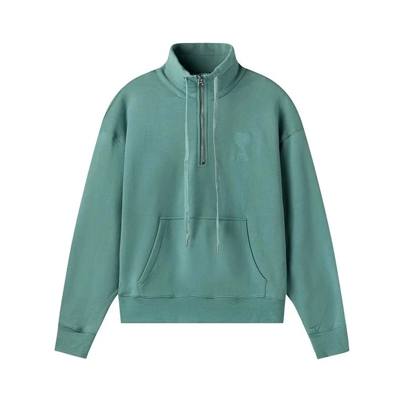 AMI Paris Hoodies & Sweatshirts Half-Zip High-Neck Hoodie with Heart Monogram image 4