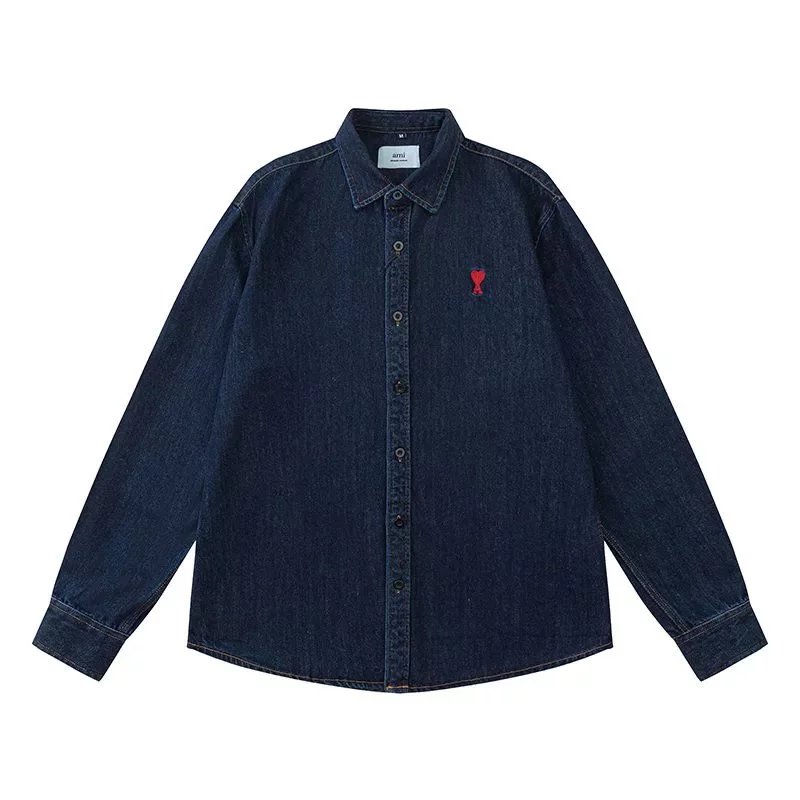 AMI Paris Shirts de Cœur Embroidered Denim Shirt image 2