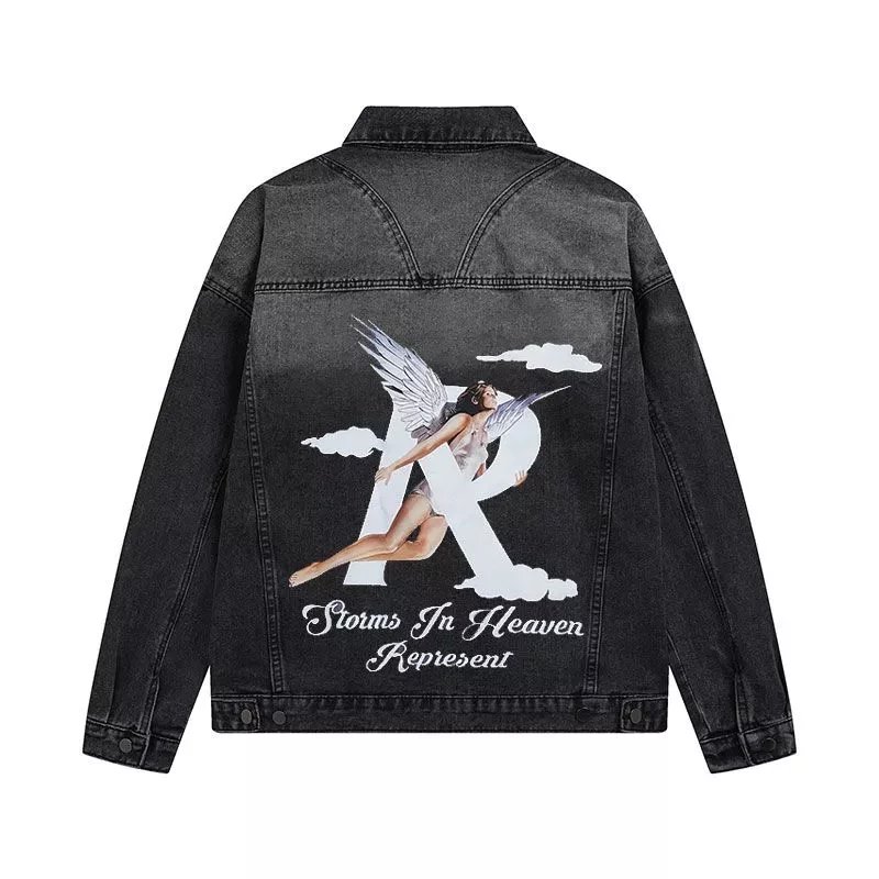 Represent Jackets Denim jacket with angel and R back print image 2
