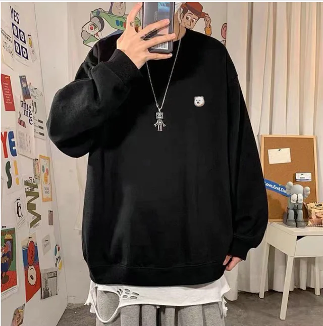 Unbranded Hoodies & Sweatshirts Crewneck fleece sweatshirt with small bear embroidery product detail image 3