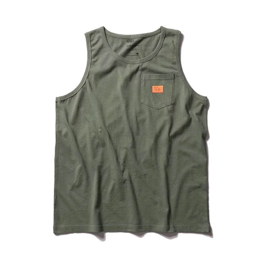 MADNESS Vests Cotton Tank Top with Chest Pocket — army green