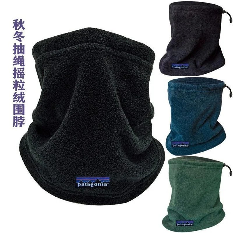 PATA Patagonia Winter Warm Fleece Multi functional Neck Cover with Embroidered Logo for Men and Women Outdoor Cold resistant Scarf, Running Hat, Running Sports Drawstring