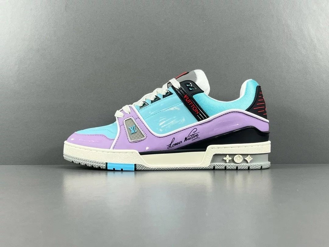 Blue and purple patent leather