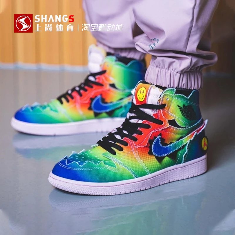 【 Guanyu Free Shipping 】 AirJordan 1 AJ1 x J Balvin Reggae King Joint Tie Dyeing DC3481-900