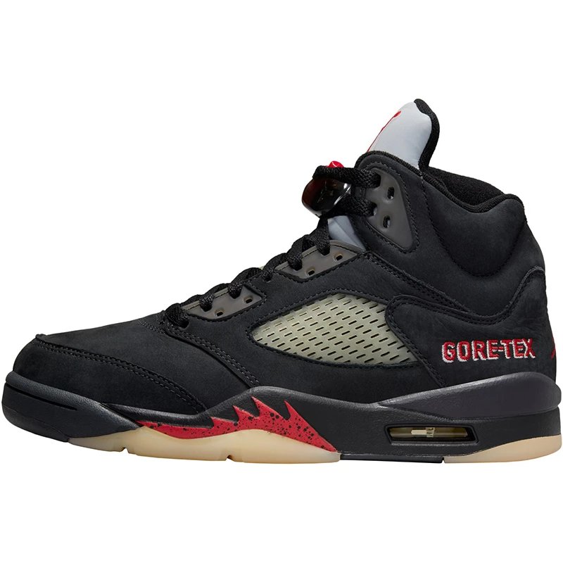 Air Jordan 5 AJ5 Black and Red Men's and Women's Models Waterproof Fabric Trendy Retro Basketball Shoes DR0092-001