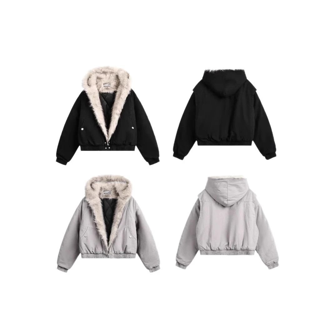 New autumn and winter American style mountain carved fur collar with thick cotton jacket, men's and women's winter workwear couple jacket - MLMLSPTS0404