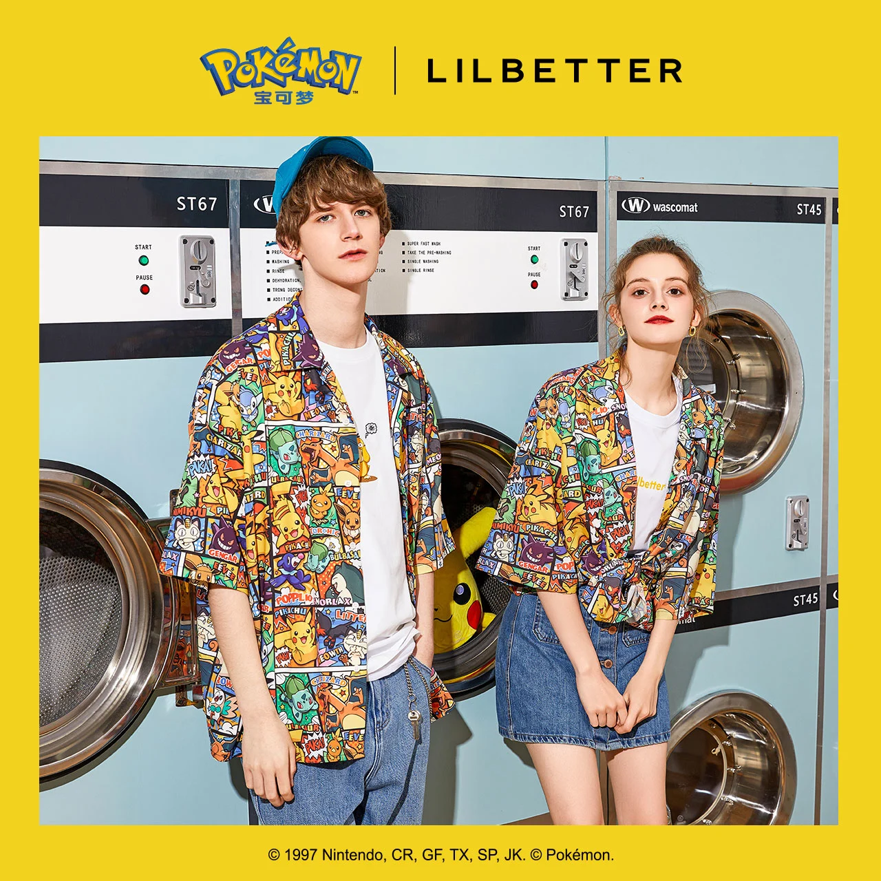 Lilbetter宝可梦联名短袖男花衬衫国潮半袖潮流夏威夷衬衣情侣装