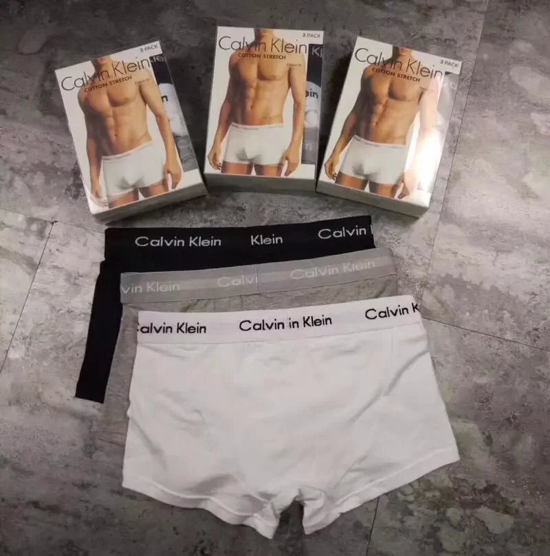 CK Boxers Men's Underwear Calvin Klein Brand Men's Underwear Solid Color Classic Men's Flat Corner Underwear Pure Cotton Comfortable Men's Four Corner Low Pants Brand Men's Pants Fork