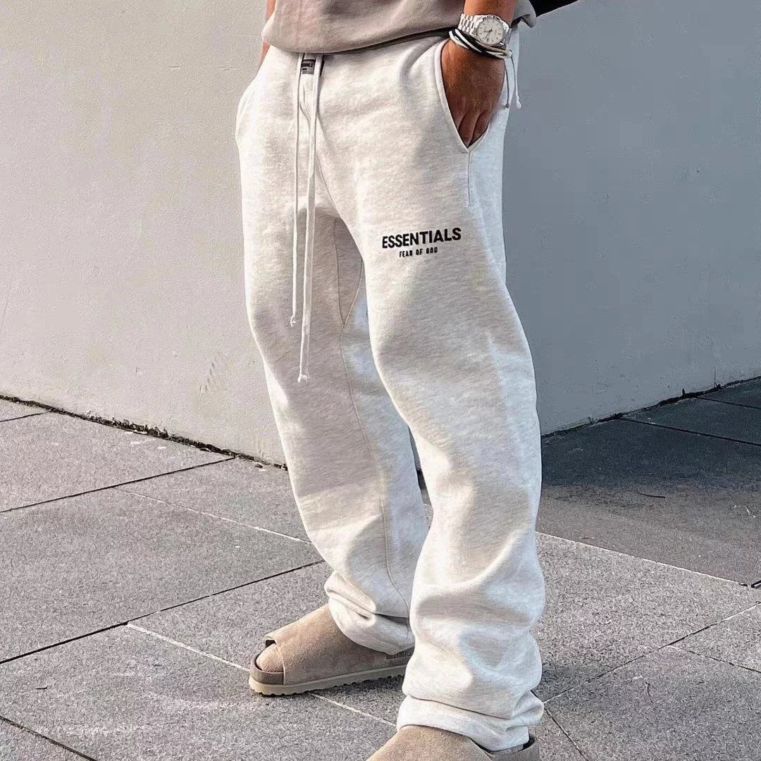 Shipping during the Chinese New Year! Size too large FOG ESSENTIALS double line beauty trend plush small label straight leg pants with plush casual pants, sanitary pants, drawstring pants