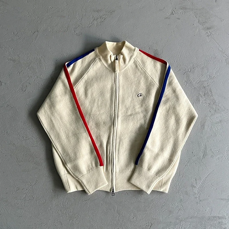CORTEIZ style American street hip-hop embroidered letters stand collar zipper cardigan sweater trendy brand jacket