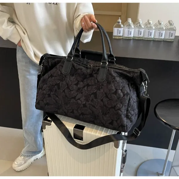 Design Floral Embossed Black Duffle Bag - 18