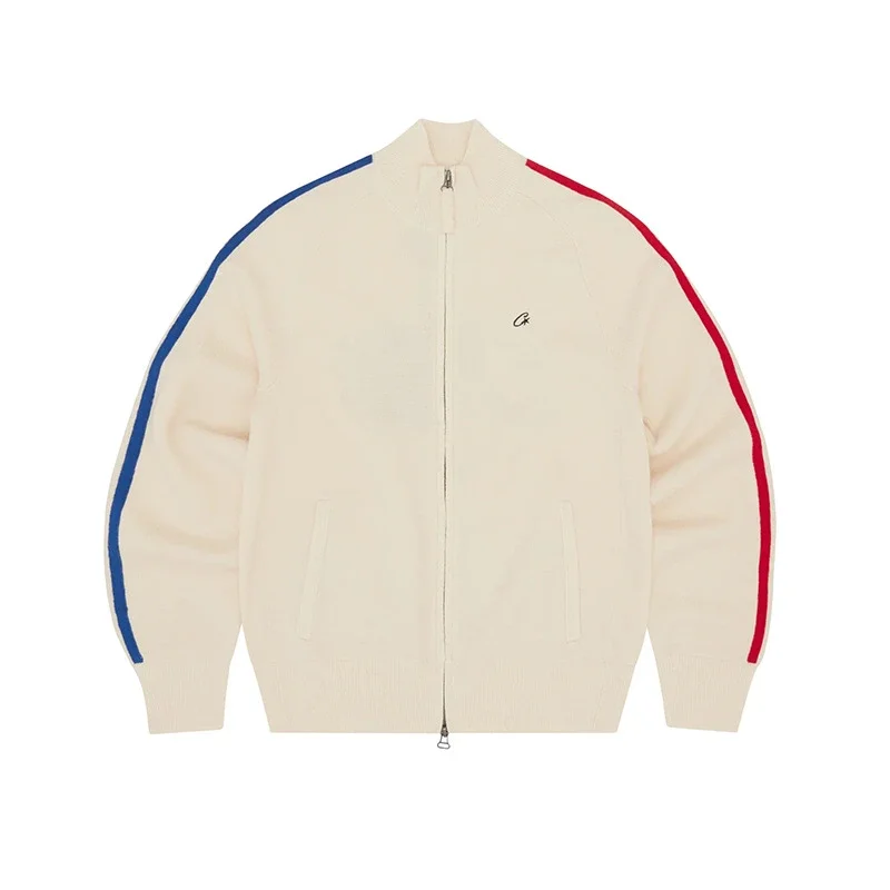 CORTEIZ style American street hip-hop embroidered letters stand collar zipper cardigan sweater trendy brand jacket