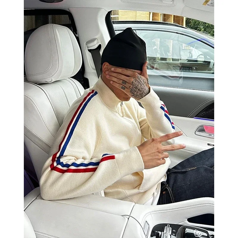 CORTEIZ style American street hip-hop embroidered letters stand collar zipper cardigan sweater trendy brand jacket