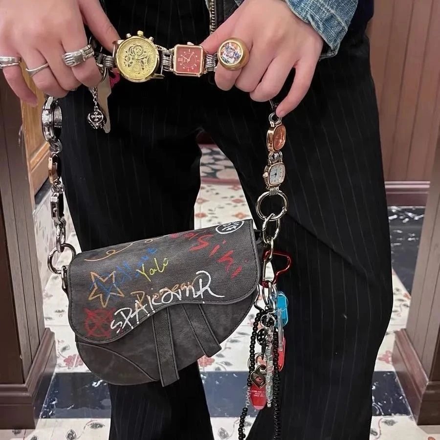 Hand-painted Graffiti Crossbody Bag