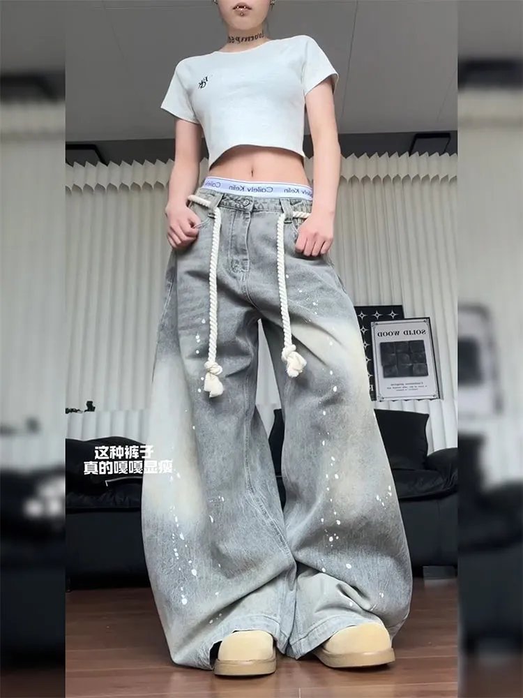 Wide-leg Pants With Thick Drawstrings