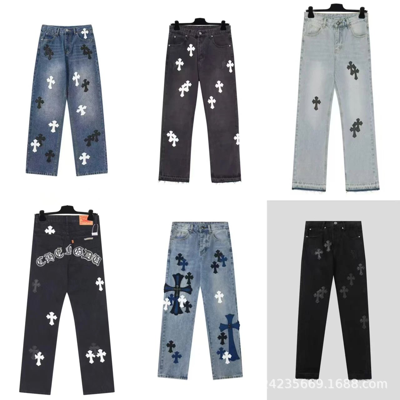 Embroidered washed denim jeans