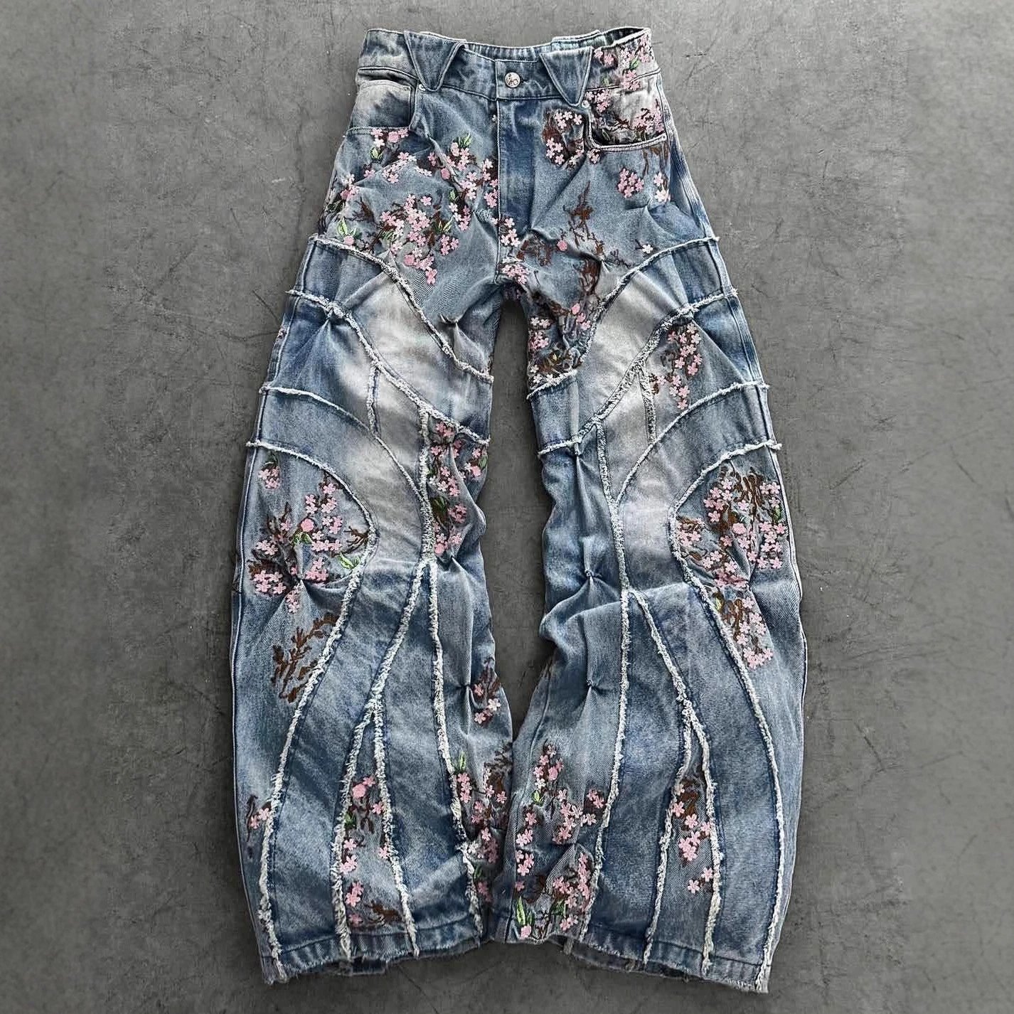 Embroidered Fringed Jeans