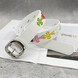 thumbnail for Colorful cross skin flower CH crowe buckle leather embroidery with men's roller cutout vine belt female star white